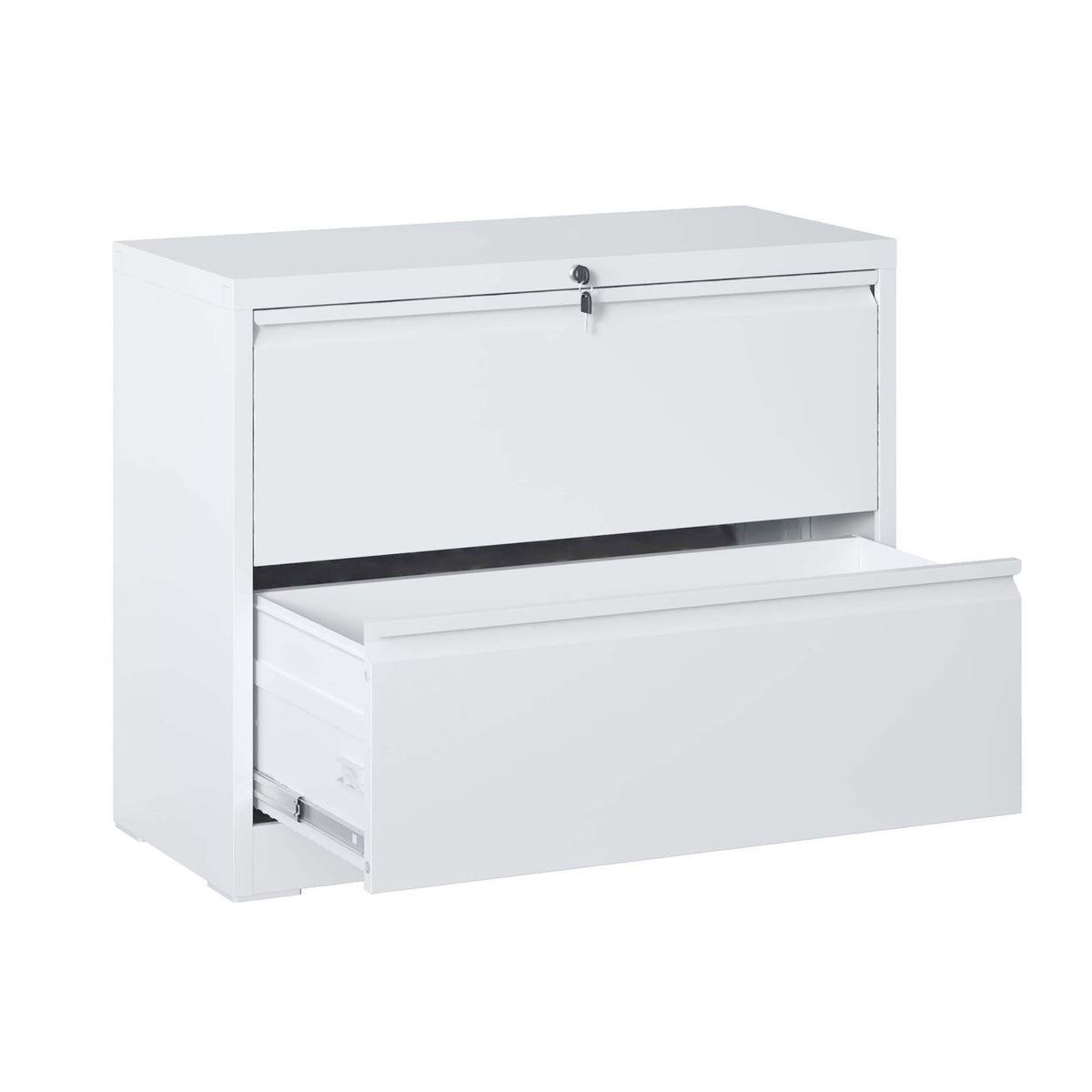 Modern 2-Drawer Steel Lateral File Cabinet with Lock, White Metal Filing Cabinet for Home Office Use - Grand Goldman