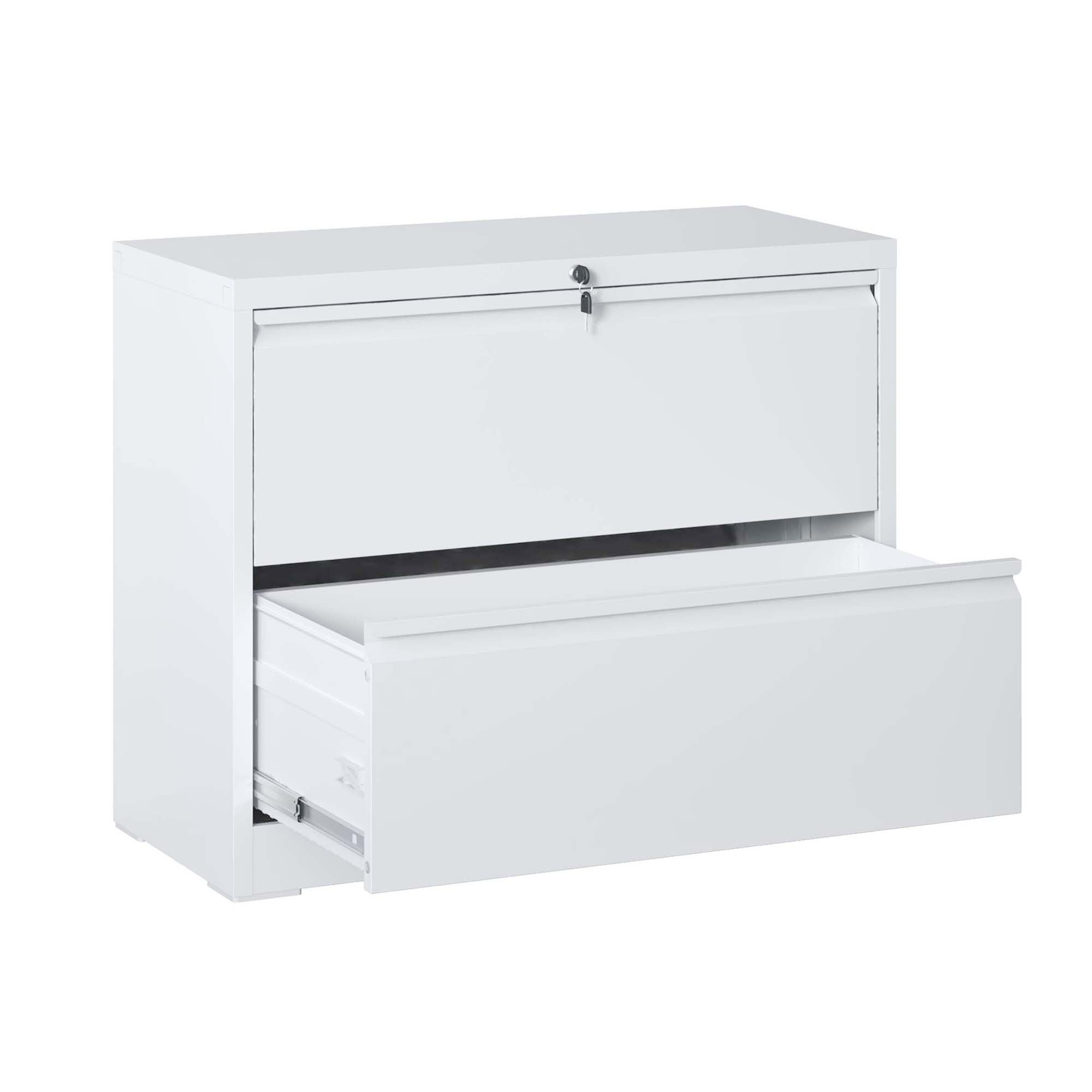 Modern 2-Drawer Steel Lateral File Cabinet with Lock, White Metal Filing Cabinet for Home Office Use - Grand Goldman