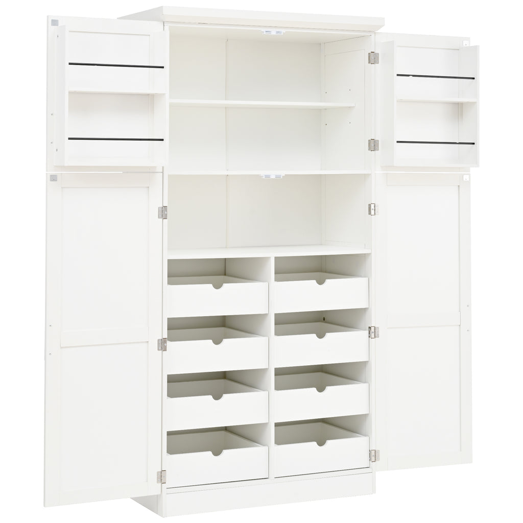 [Assembly Video Provided] TOPMAX 35.5x17.6x70.9inch Freestanding Kitchen Pantry Cabinet, Tall Storage Cabinet with 4 Doors, 2 Door Shelves, 8 Pull-out Trays and Adjustable Shelf for Dining Room, White - Grand Goldman Shop