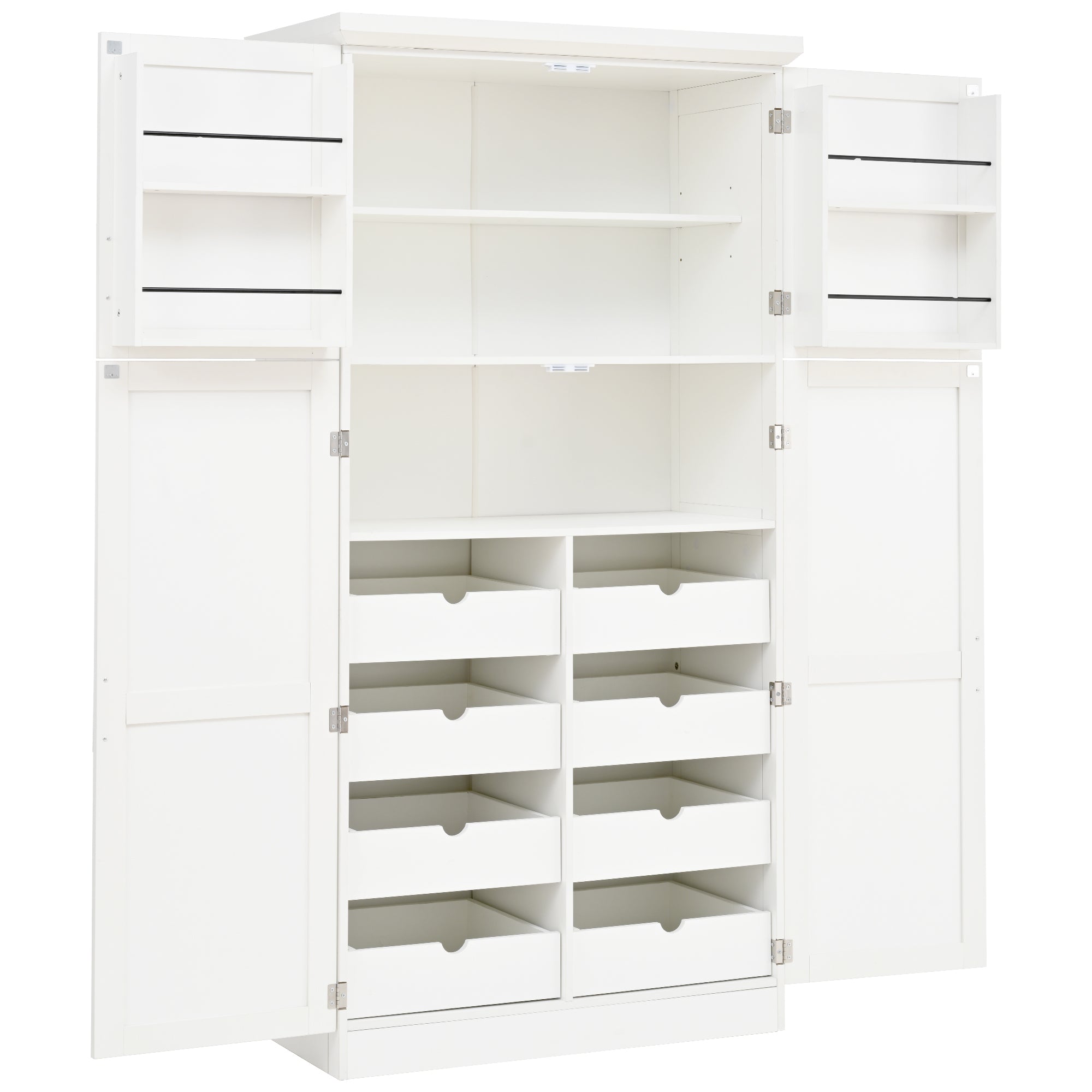 [Assembly Video Provided] TOPMAX 35.5x17.6x70.9inch Freestanding Kitchen Pantry Cabinet, Tall Storage Cabinet with 4 Doors, 2 Door Shelves, 8 Pull-out Trays and Adjustable Shelf for Dining Room, White - Grand Goldman Shop