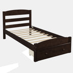 Espresso Platform Twin Bed Frame with Storage Drawer and Wood Slat Support, No Box Spring Needed - Grand Goldman Shop