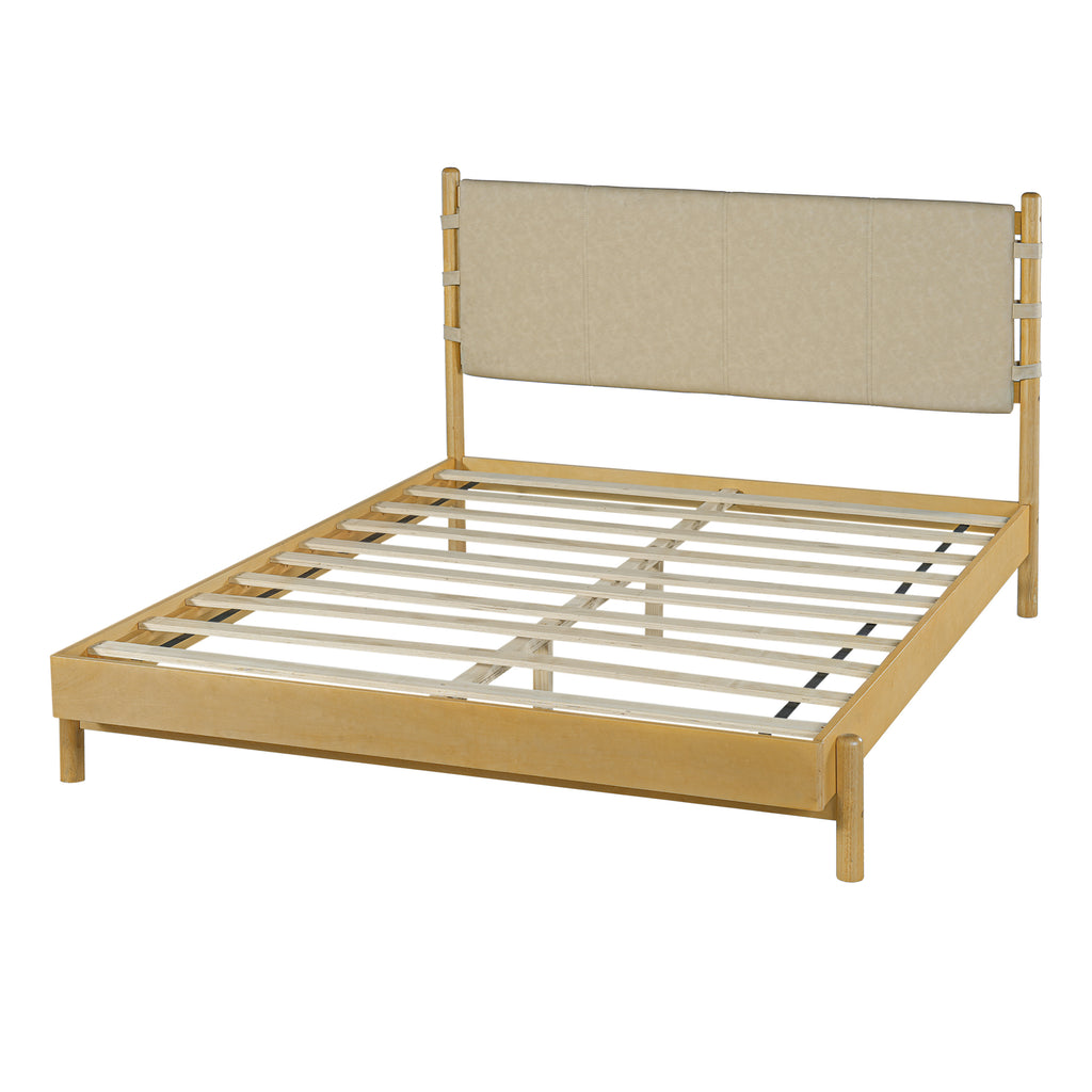 Modern Queen Bed Frame Set with 2 Nightstands, Beige Wood Platform Bed with Headboard and Matching Bedside Tables for Bedroom - Grand Goldman Shop