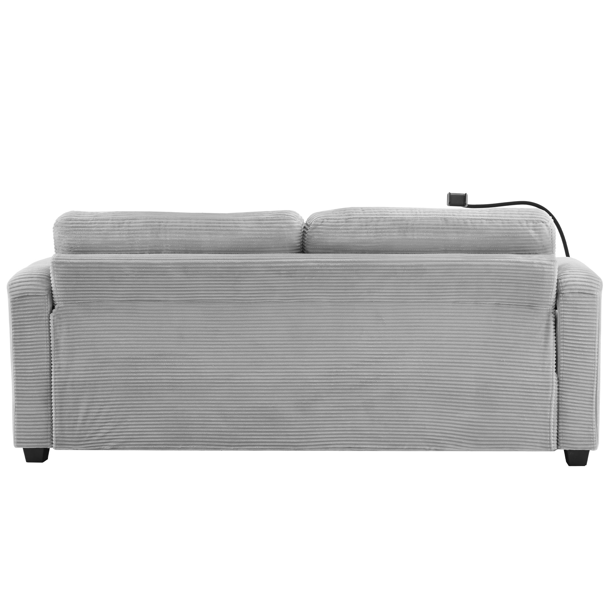 Corduroy Sleeper Sofa Loveseat with Full Size Mattress, USB Ports, Cup Holders, Side Pockets, and Phone Holder, Grey - Grand Goldman Shop