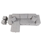Modern Reversible L-Shape Pull Out Sleeper Sofa with Storage Chaise and Stools, Gray Linen, 104.5' - Grand Goldman Shop