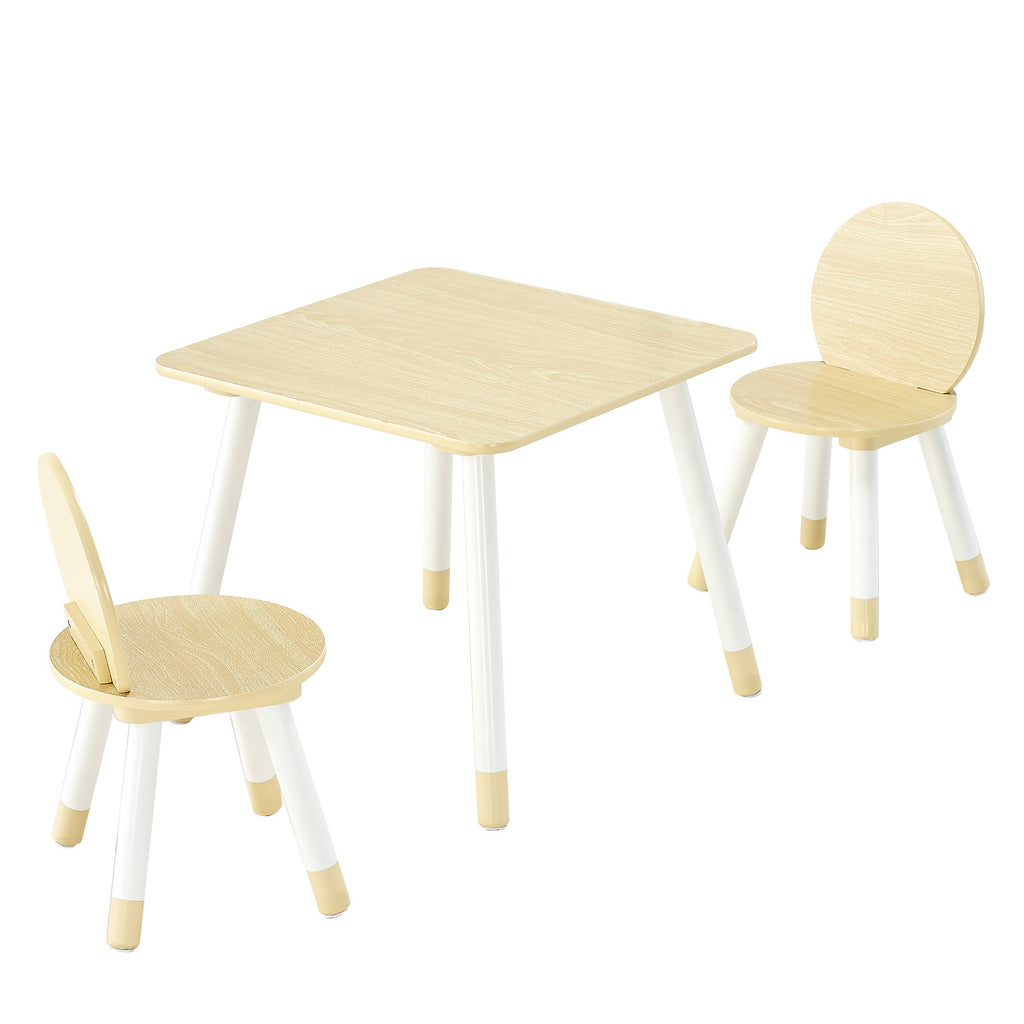 Kids Table and 2 Chairs Set, Toddler Table and Chair Set with Rounded Edge Design & Graffiti Desktop, Wooden Desk for Art, Cr