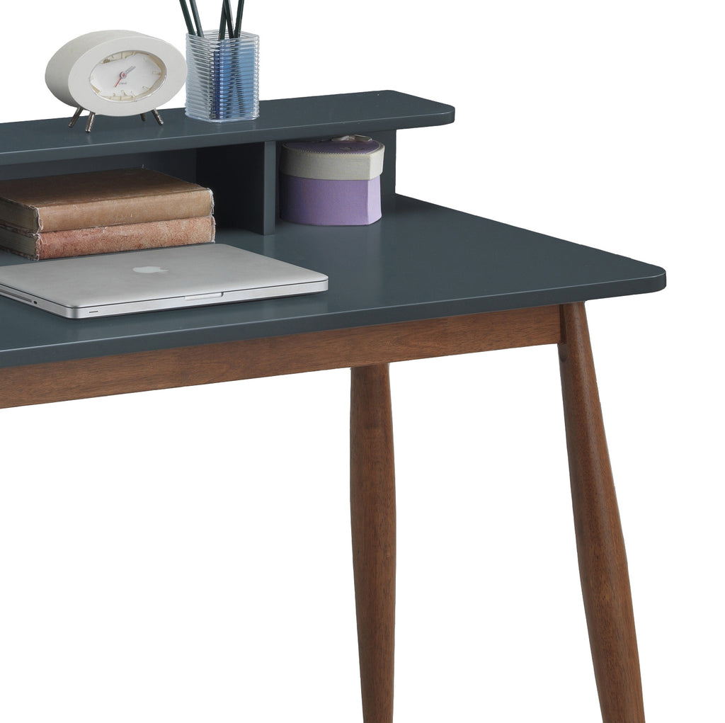 Roskilde Mid-Century Modern Wood Writing Desk with Hutch, Grey - Grand Goldman