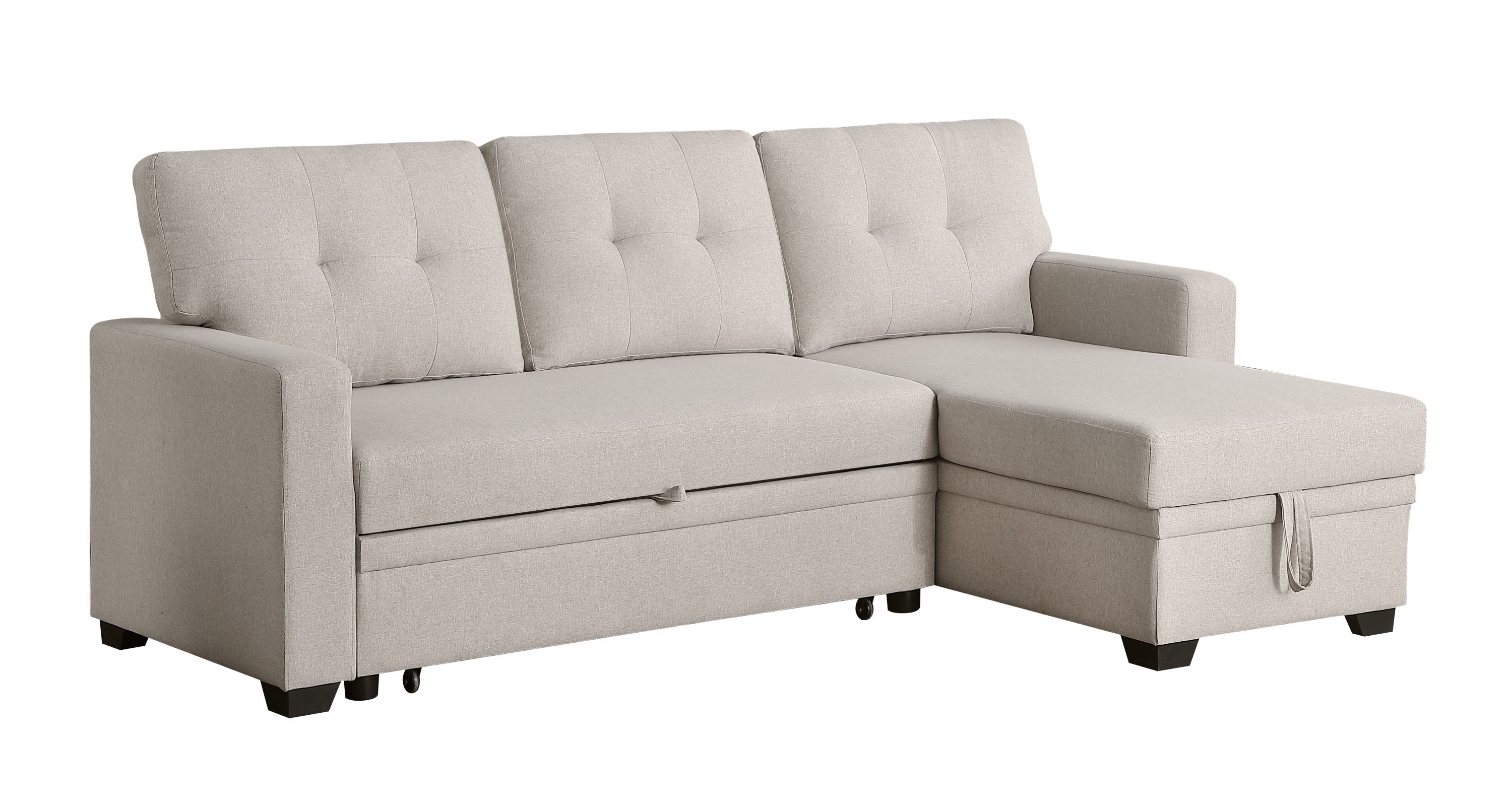 Upholstered Pull out Sectional Sofa with Chaise - Grand Goldman Shop