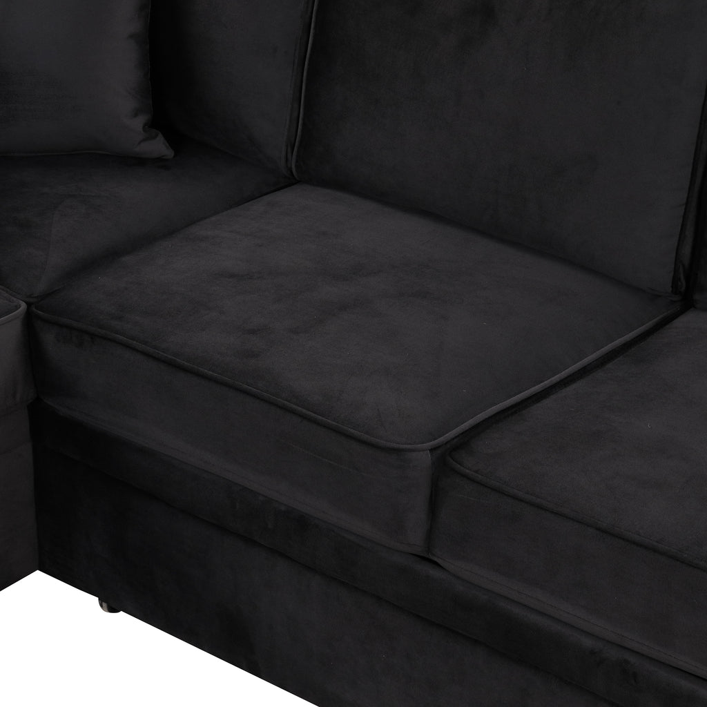 Modern Velvet Sleeper Sofa Bed with Storage Ottoman, Black, 84.75' L Shape - Grand Goldman Shop