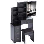 29.2' Small Space Left Bedside Cabinet Vanity Table + Cushioned Stool, Extra Large Right sliding mirror, Multi Layer High Capacity Storage, Practical Fashionable Dresser, Suitable For Small Space - Grand Goldman Shop
