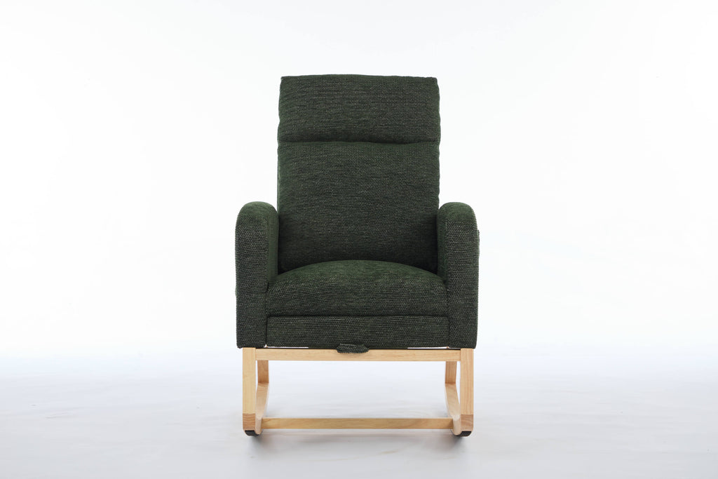 Modern Accent Rocking Chair Rocking Chair with Solid Wood Legs, Upholstered Nursery Glider Rocker, Comfy Armchair with Side Pocket, Living Room Lounge Arm Chair with High Backrest fabric - Grand Goldman Shop