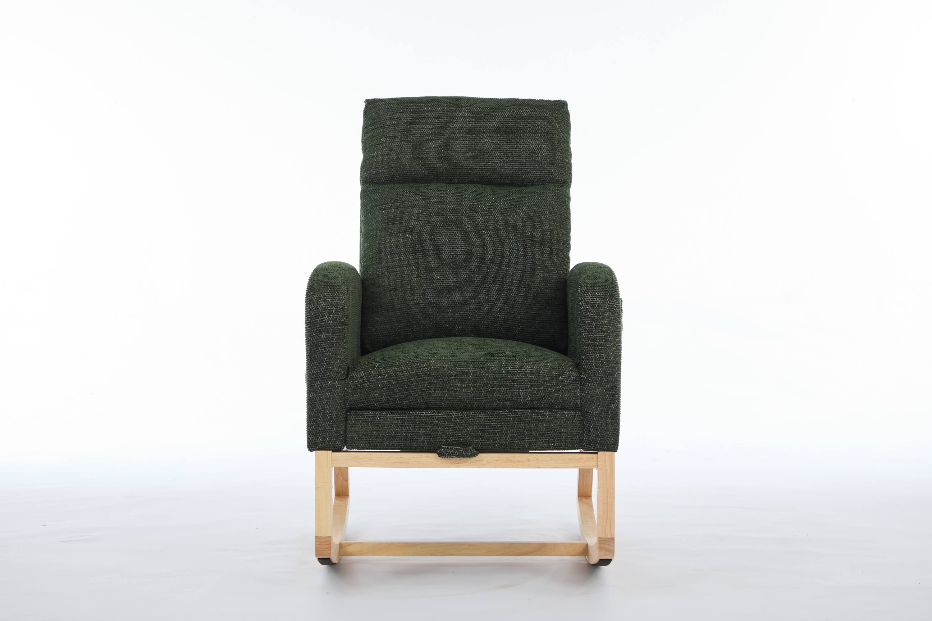 Modern Accent Rocking Chair Rocking Chair with Solid Wood Legs, Upholstered Nursery Glider Rocker, Comfy Armchair with Side Pocket, Living Room Lounge Arm Chair with High Backrest fabric - Grand Goldman Shop