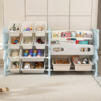 Kids Toy Storage Organizer with 2 Tier Bookshelf, Toy Storage with 12 Bins, Blue Polyethylene, 56.10 x 14.17 x 33.86 inches - Grand Goldman Shop
