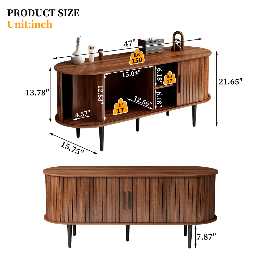 TV Stand, 47' Modern TV Console Table with Storage Compartment and Sliding Door, Gaming Entertainment Center with Cabinet for Living Room, Bedroom, Office (Walnut) - Grand Goldman Shop