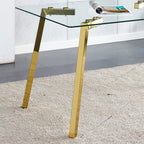 Modern minimalist style rectangular glass dining table with tempered glass tabletop and golden metal legs, suitable for kitchen, dining room, and living room, 51 ' * 31.5 ' * 29.5 '   1123 - Grand Goldman Shop