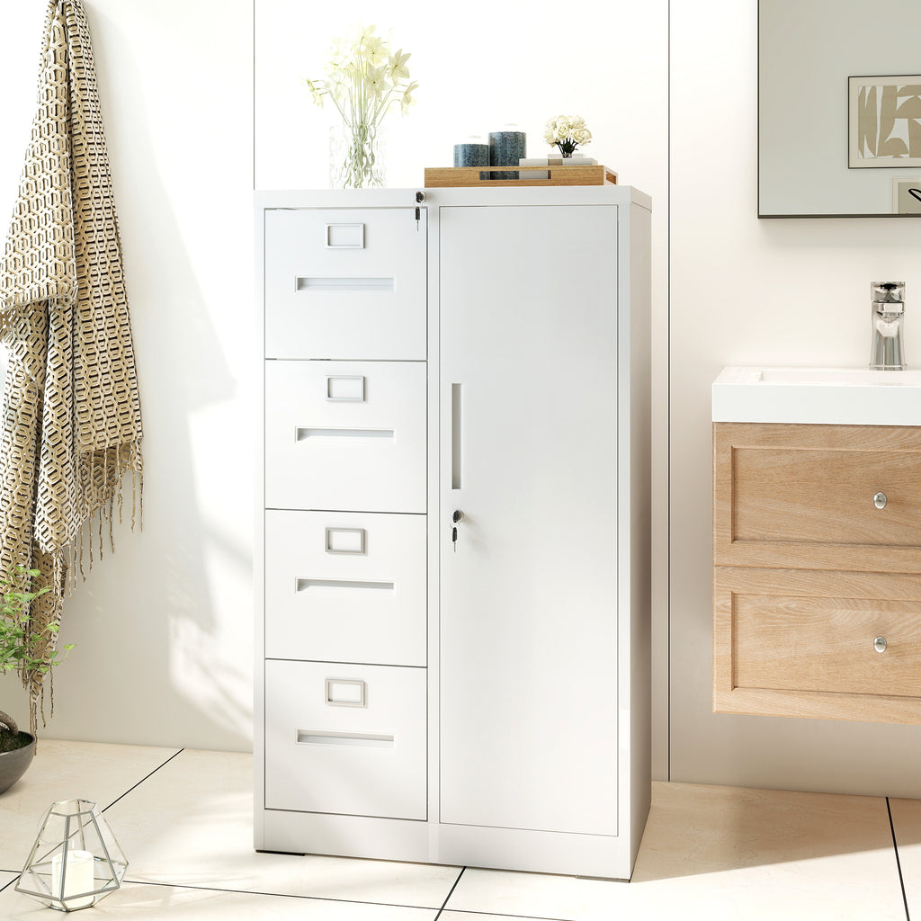 Metal Storage Vertical Filing Cabinet with Lock, Steel File Locker with 4 Drawers and 1 door for School, Living Room, Bedroom