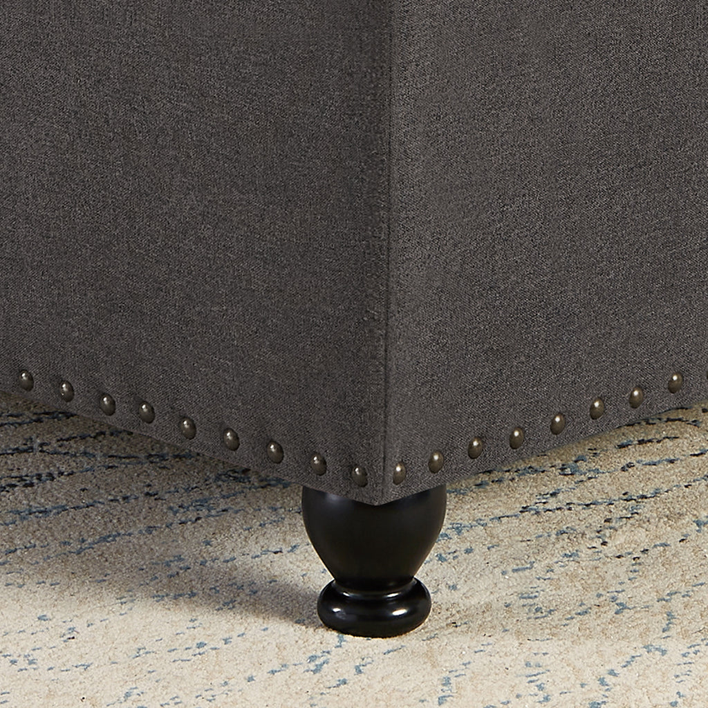 Large square storage ottoman with wooden legs, Upholstered button tufted coffee table with nail trims for Living Space,Dark Grey - Grand Goldman Shop