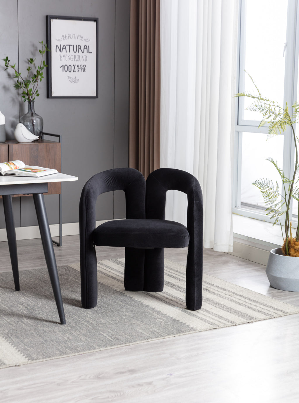Contemporary Designed Velvet Fabric Upholstered Accent/Dining Chair /Barrel Side Chairs Kitchen Armchair for Living Room set of 2 (Black Velvet) - Grand Goldman Shop