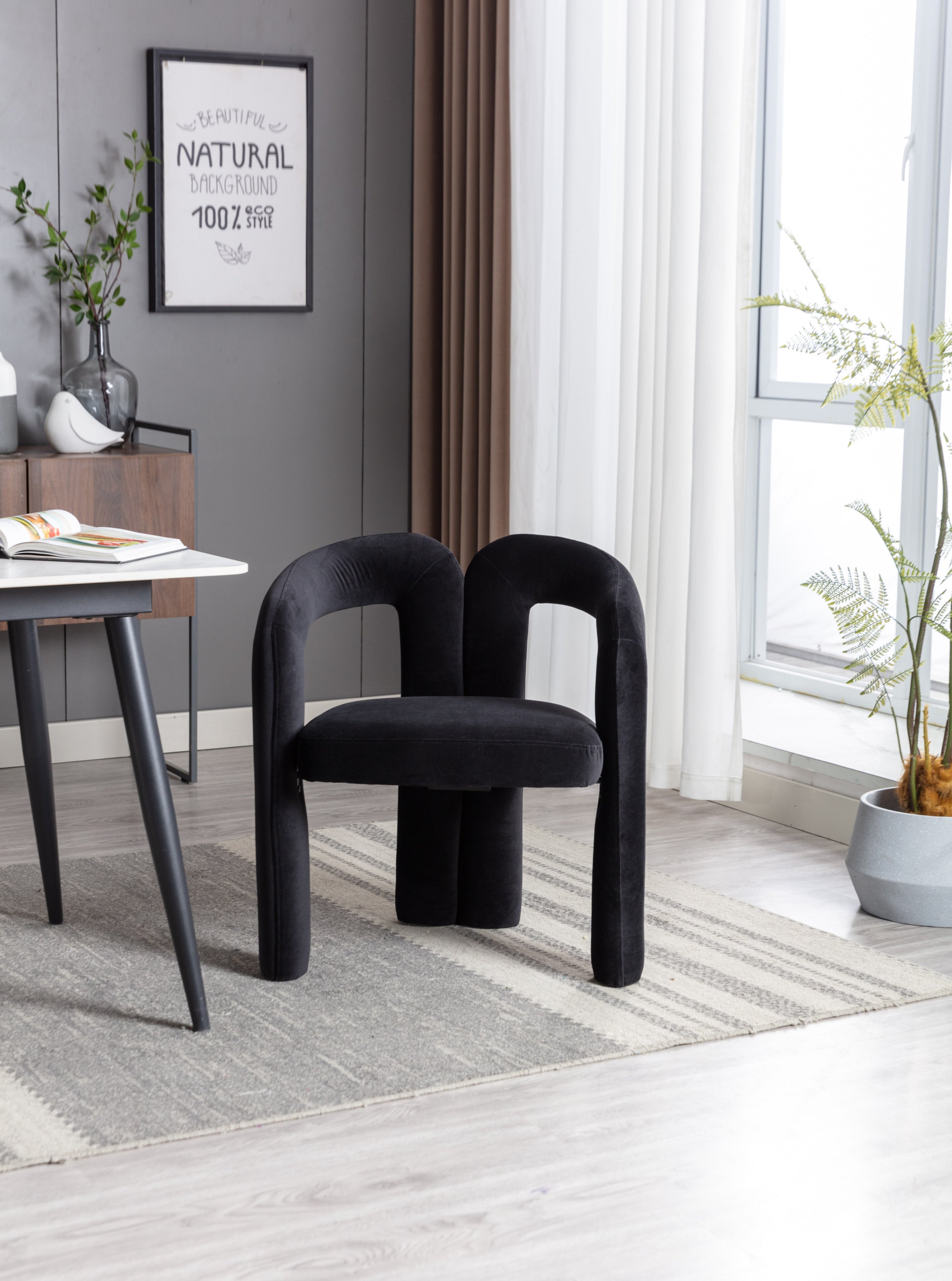 Contemporary Designed Velvet Fabric Upholstered Accent/Dining Chair /Barrel Side Chairs Kitchen Armchair for Living Room set of 2 (Black Velvet) - Grand Goldman Shop