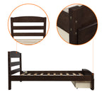 Espresso Platform Twin Bed Frame with Storage Drawer and Wood Slat Support, No Box Spring Needed - Grand Goldman Shop