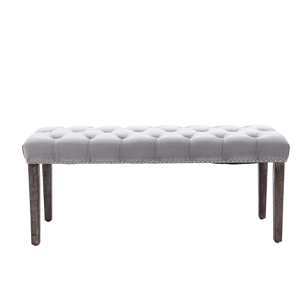 Heng Ming Upholstered Tufted Bench Ottoman , Velvet Dining Bench Bedroom Bench  Footrest Stool Accent Bench for Entryway Dining Room Living Room, Light gray - Grand Goldman Shop