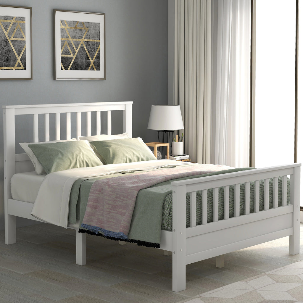 White Pine Wood Platform Bed with Paneled Headboard and Footboard, Full Size - Grand Goldman Shop