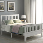 White Pine Wood Platform Bed with Paneled Headboard and Footboard, Full Size - Grand Goldman Shop