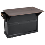 K&K 54.9' Kitchen Island with Drop Leaf, Power Outlet, Kitchen Storage Cart with 4 Door Shelves, Cross Barn Doors & Visual Glass Door, Rolling Kitchen Island on 4 Wheels for Kitchen, Dining Room,Black - Grand Goldman Shop