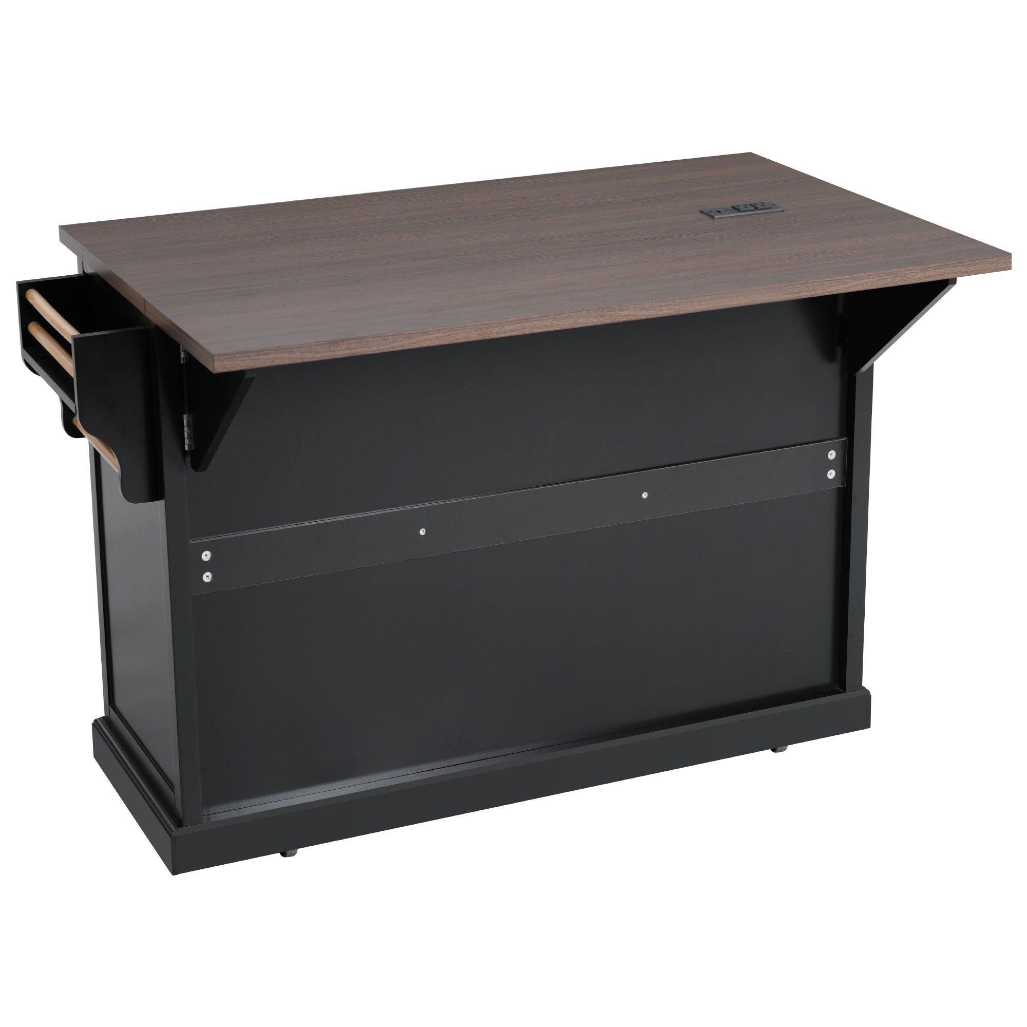 K&K 54.9' Kitchen Island with Drop Leaf, Power Outlet, Kitchen Storage Cart with 4 Door Shelves, Cross Barn Doors & Visual Glass Door, Rolling Kitchen Island on 4 Wheels for Kitchen, Dining Room,Black - Grand Goldman Shop