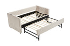 Beige velvet daybed, sturdy wooden bed frame, modern diamond grid pull-out design, perfect for bedroom, living room furniture - Grand Goldman Shop