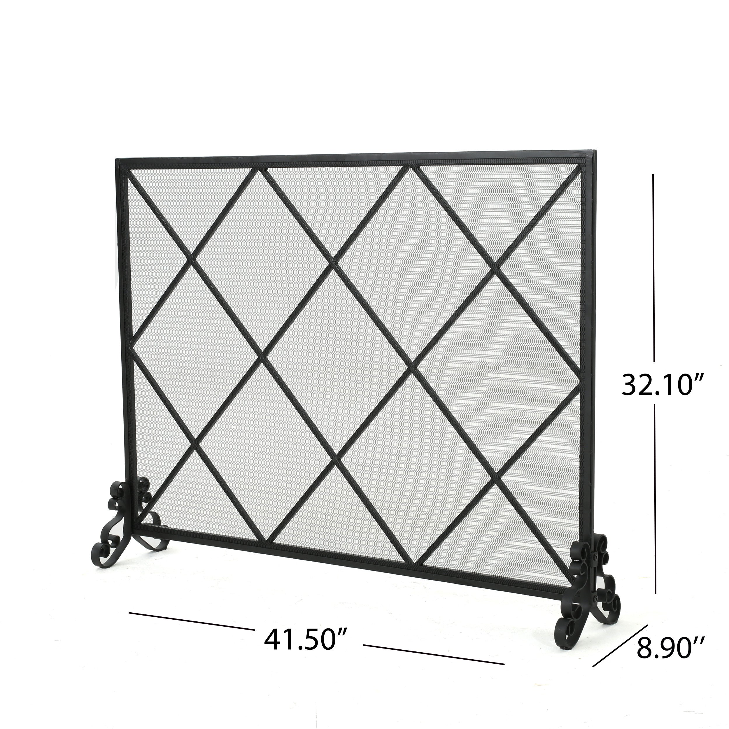 Minimalist Single Panel Iron Fireplace Screen with Diamond Design in Black - Grand Goldman Shop