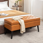Storage Bench with Storage Bench for Bedroom End of Bed Bench Foot of Bed Bench Entryway Bench Storage Ottoman Bench 43.3' W x 17.7' Brown Leather Bench - Grand Goldman Shop