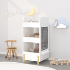 Kids Bookshelf with Chalkboard Side – Bear-Shaped Wooden Bookcase with 3-Tier Storage, Drawing Board for Toddlers, Toy and Bo