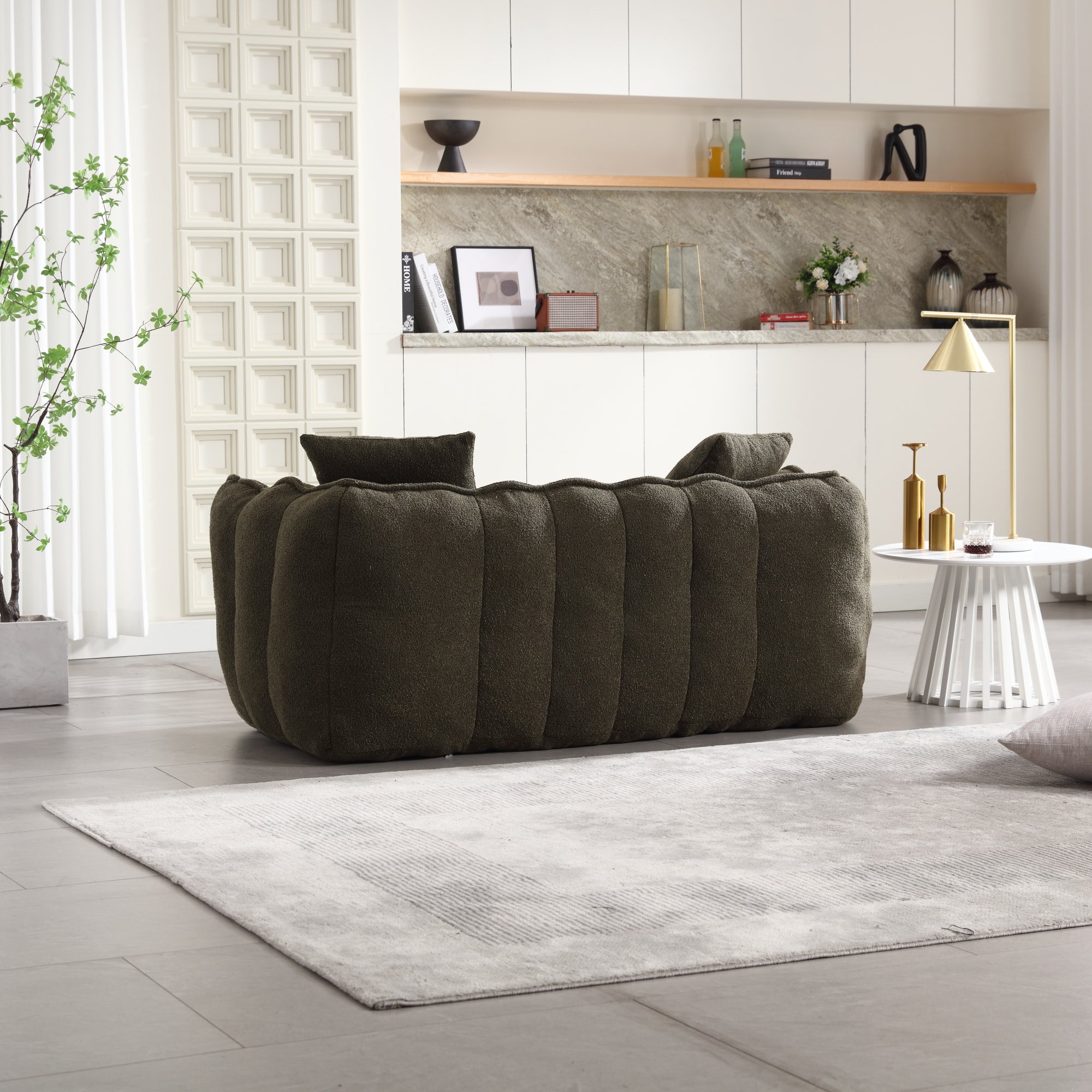 Cozy Beanbag Chair with High Resilience Foam Core for Two - Olive Green Chenille, 66x35x25 inches - Grand Goldman Shop