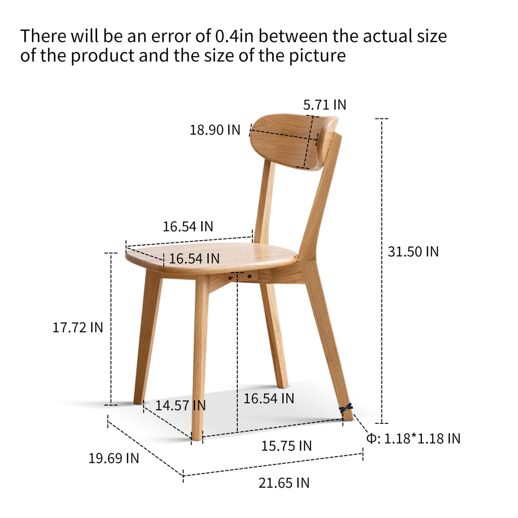 Natural Oak Dining Chair Set of 4 - Solid Wood, FAS Grade, Simple Design, 46.5x54x80cm - Grand Goldman Shop