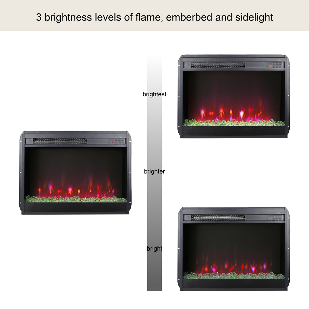 23 inch electric fireplace insert, ultra thin heater with crystal  & realistic flame, remote control with timer, overheating protection,with sidelight - Grand Goldman Shop