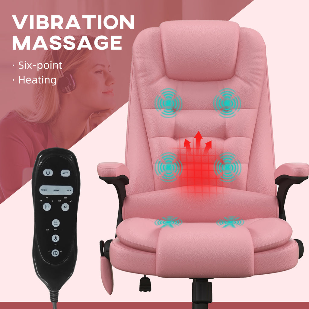 HOMCOM High Back Vibration Massage Office Chair with 6 Vibration Points, Heated Reclining PU Leather Computer Chair with Armr