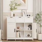 White Wooden Floor Storage Cabinets with Drawers and Shelves, Accent Cabinet for Home Decor - Grand Goldman Shop