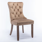 Nikki Collection Modern, High-end Tufted Solid Wood Contemporary Velvet Upholstered Dining Chair with Wood Legs Nailhead Trim 2-Pcs Set, Khaki, SW2001KK - Grand Goldman Shop