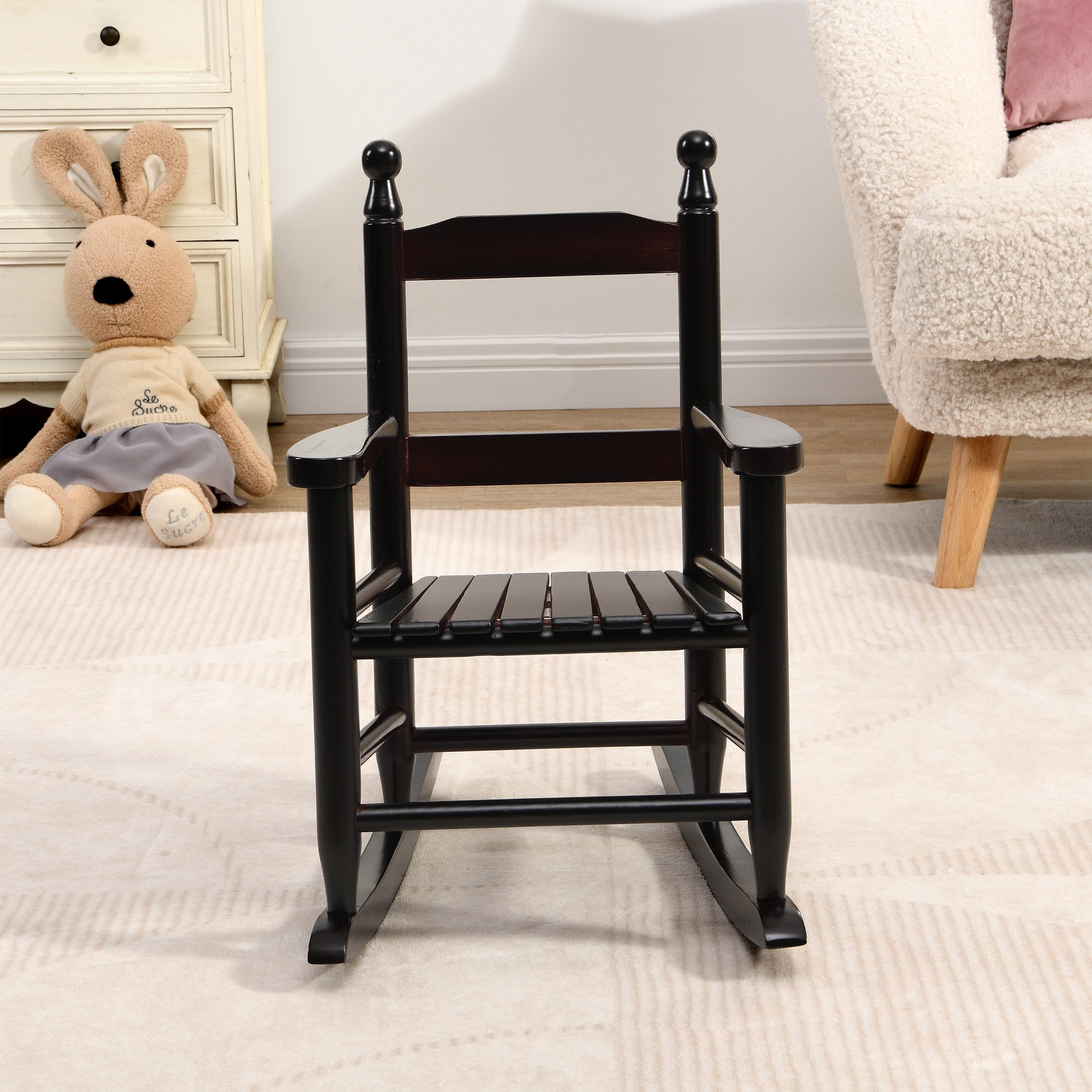 Oak Style Children's Rocking Chair for Indoor or Outdoor - Espresso Populus Wood - 14.17 x 18.90 x 22.44 inches | Premium Hom