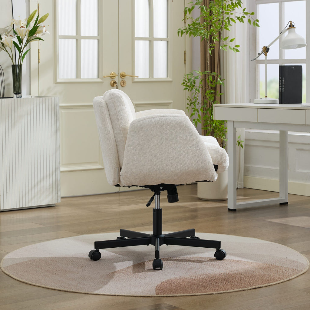 Modern Chenille Swivel Office Chair, Height Adjustable Task Chair with Convertible Multi-Position Armrests,Comfy Double Cushi