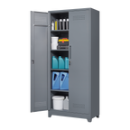 Gray And White Color Metal Lockers, Cleaning Tool Cabinets With Locking Doors, High Broom Tool Storage Cabinets, Adjustable S