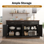 Black Fluted Sideboard Buffet Cabinet with 4 Doors and 3 Drawers, Modern Wood Kitchen Storage Console Table for Living Room Dining Room Entryway, 63' - Grand Goldman Shop