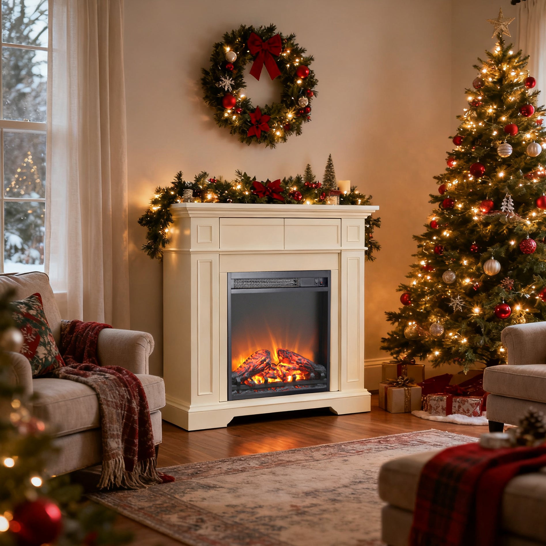 18 inch electric fireplace insert, ultra thin heater with log set & realistic flame, overheating protection - Grand Goldman Shop