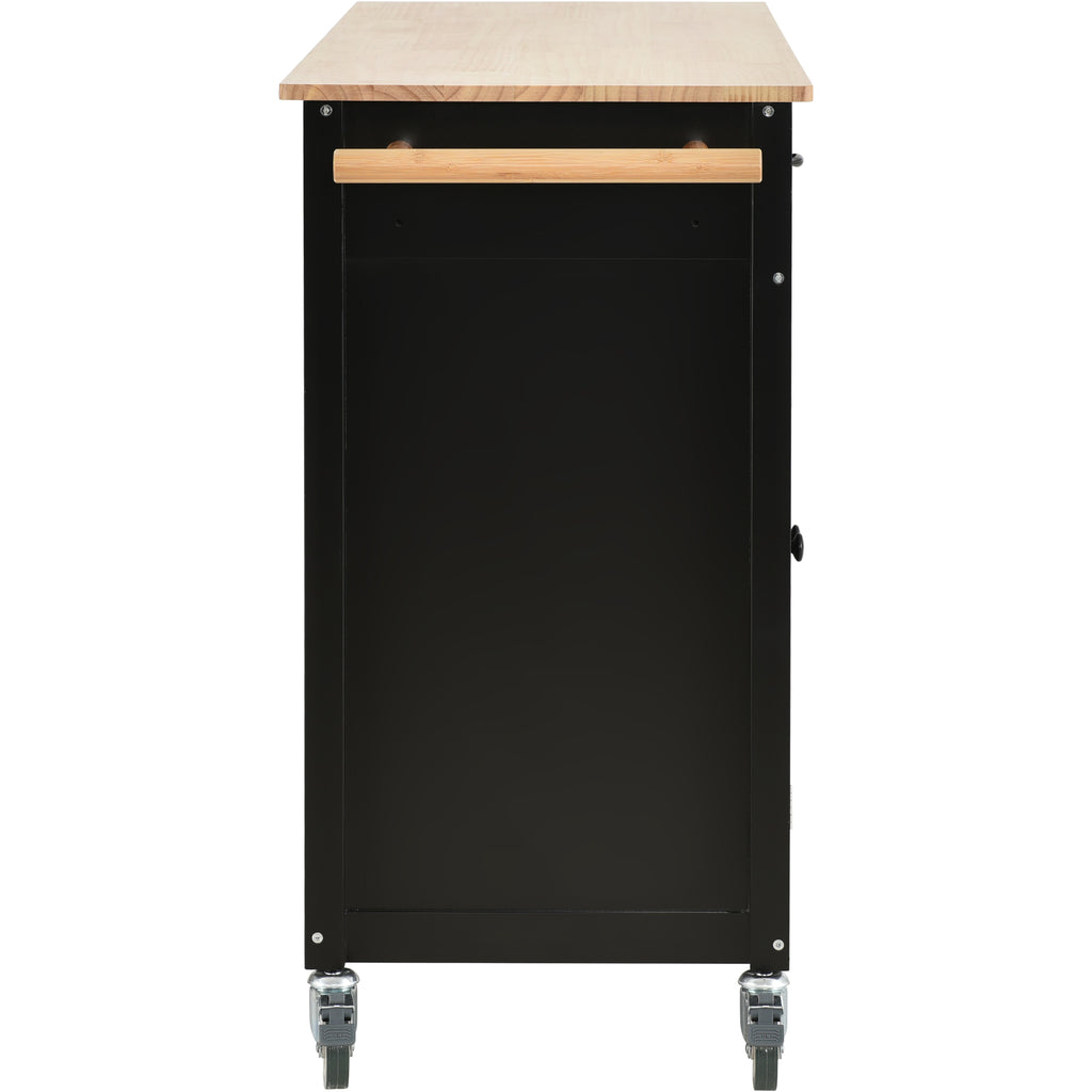 Kitchen Island Cart with Solid Wood Top and Locking Wheels,54.3 Inch Width,4 Door Cabinet and Two Drawers,Spice Rack, Towel Rack (Black) - Grand Goldman Shop