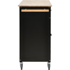 Kitchen Island Cart with Solid Wood Top and Locking Wheels,54.3 Inch Width,4 Door Cabinet and Two Drawers,Spice Rack, Towel Rack (Black) - Grand Goldman Shop
