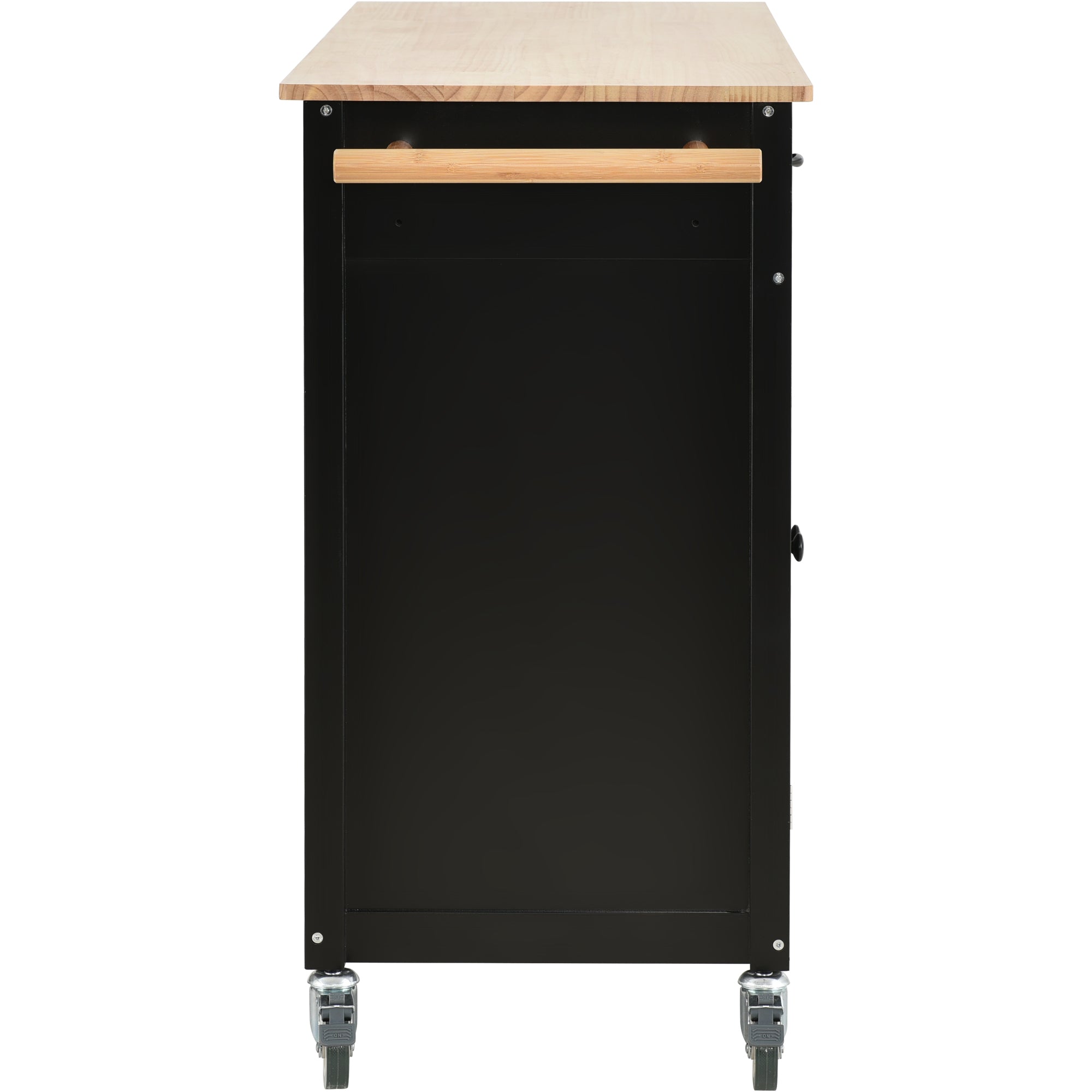 Kitchen Island Cart with Solid Wood Top and Locking Wheels,54.3 Inch Width,4 Door Cabinet and Two Drawers,Spice Rack, Towel Rack (Black) - Grand Goldman Shop