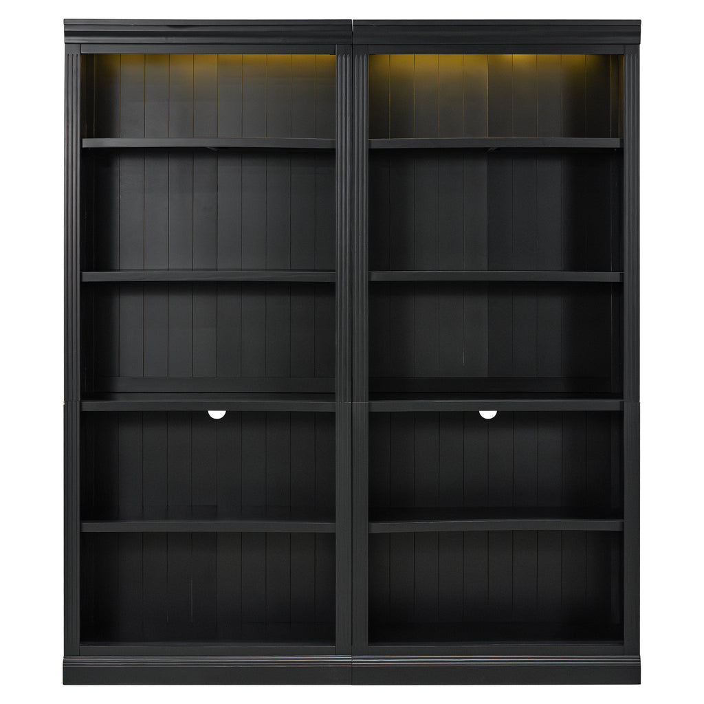 83' Tall Wood Bookcase Suite with light strip ,5-Tier Home Decor Bookcase Suite with Adjustable Shelves,Storage Organizer,Fre
