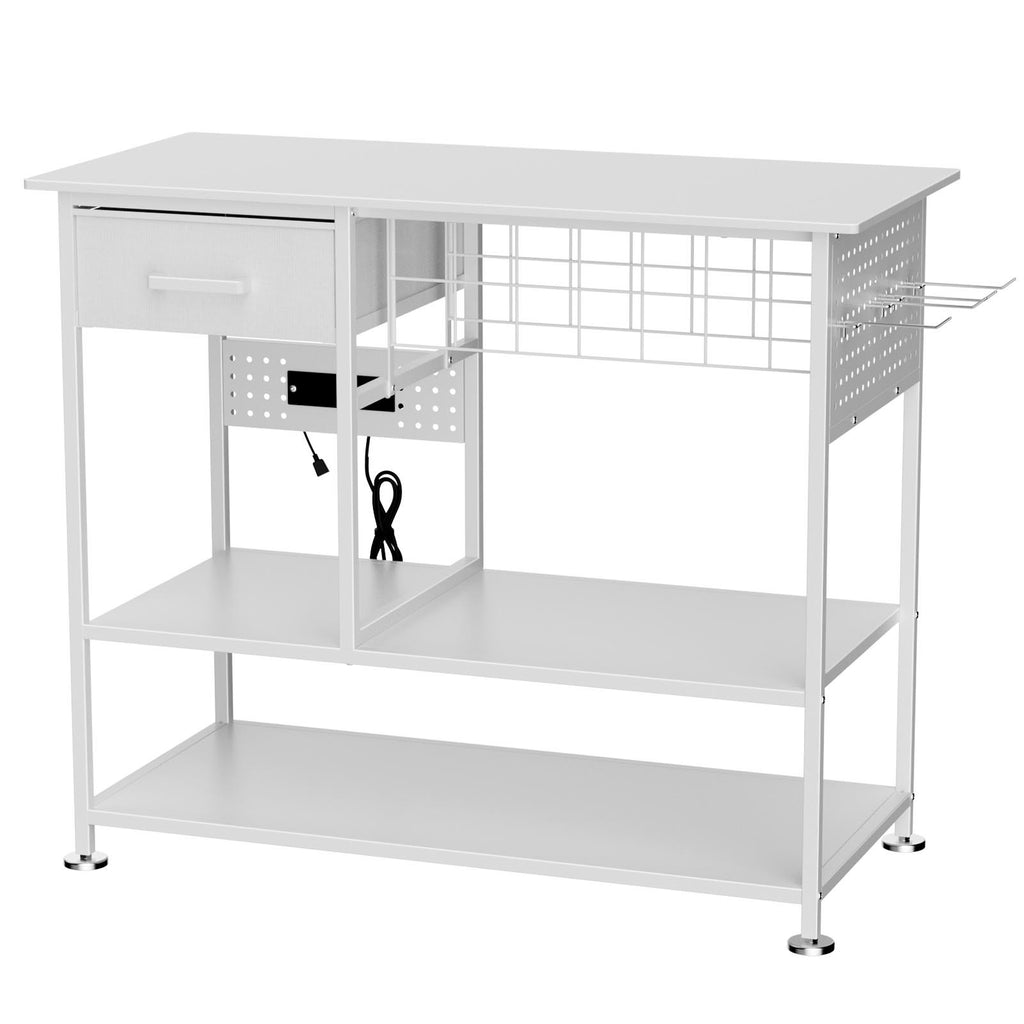 Large Heat Press Table with Charging Station, Movable Metal Workbench with Vinyl Storage and Drawer for DIY Sublimation, T-Sh
