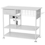 Large Heat Press Table with Charging Station, Movable Metal Workbench with Vinyl Storage and Drawer for DIY Sublimation, T-Sh