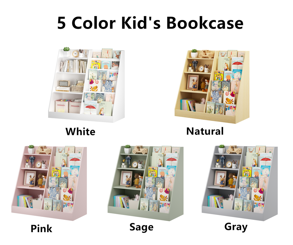 Kids Bookshelf and Toy Storage Organizer, Multifunctional 4 Tier Wooden Kids Book Shelf with  Bookcase Display Stand in Kids 